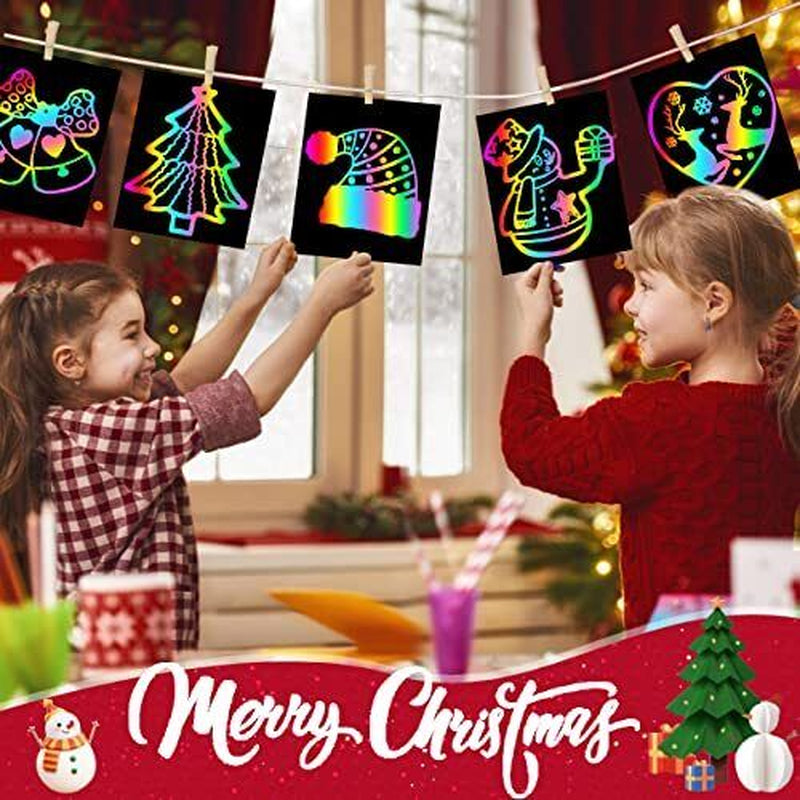 Birthday Christmas Rainbow Scratch Mini Art Notes - 125 Magic Scratch Paper Note Cards for Kids