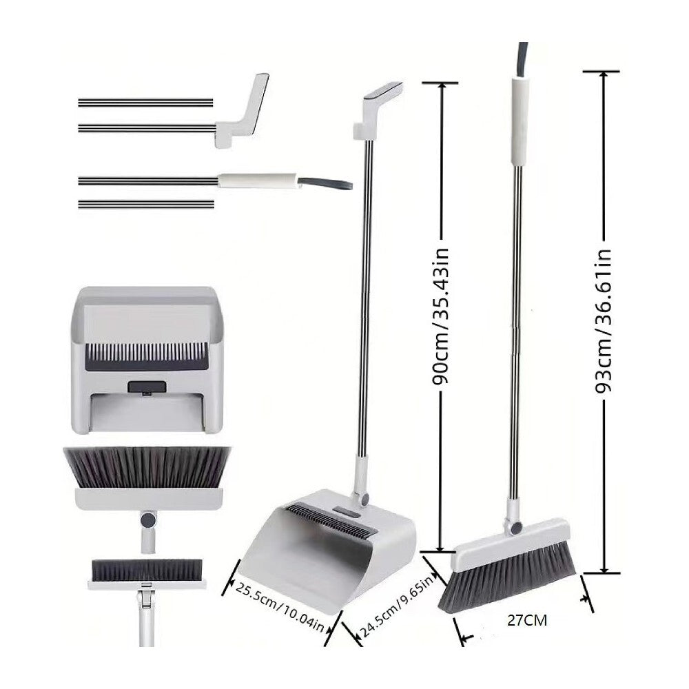 Broom and Dustpan Set Lightweight Upright Lobby Broom and Dust Pan Combo Gray
