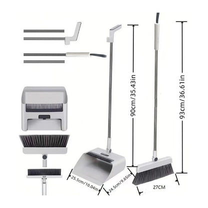 Broom and Dustpan Set Lightweight Upright Lobby Broom and Dust Pan Combo Gray