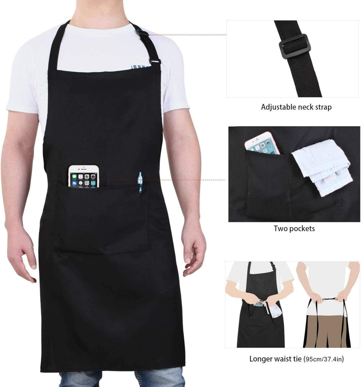 Kitchen Apron Chef Apron for Men and Women Professional for Cooking with Pockets Adjustable Strap Lightweight Washable