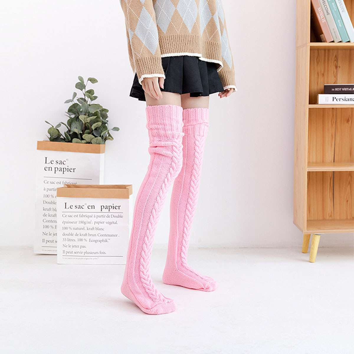 Women Warm Winter Knitted Socks over Knee Long Thigh High Boot Soft Stockings