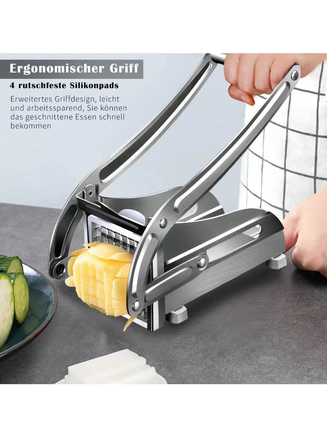 Heavy Duty Stainless Steel French Fry Cutter with Suction Feet for Potatoes