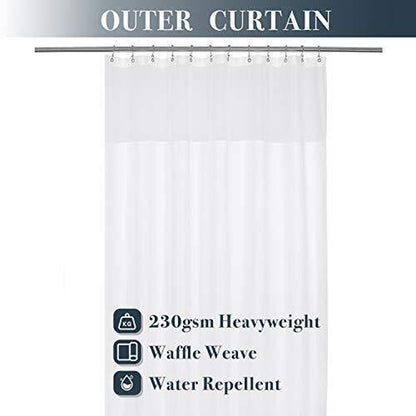 Extra Long Waffle Weave Shower Curtain 96 Inch with Snap-In Fabric Liner, Hotel Style 3-in-1 Set, Water-Resistant & Includes 12 Rust-Resistant Hooks