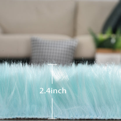 Faux Fur Sheepskin Fluffy Area Rugs round Shaggy Carpet for Bedroom Living Room