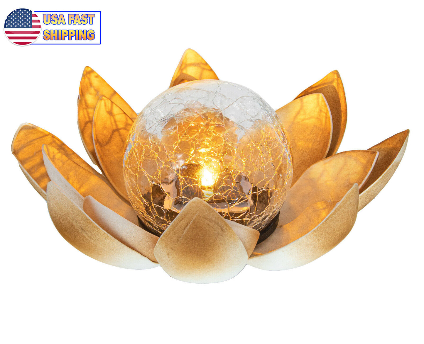 Lotus Flower Solar Powered Garden Lights - Crackle Glass LED, Dusk to Dawn, Waterproof Outdoor Decor for Patio, Lawn, Pathway, Yard, Holiday 