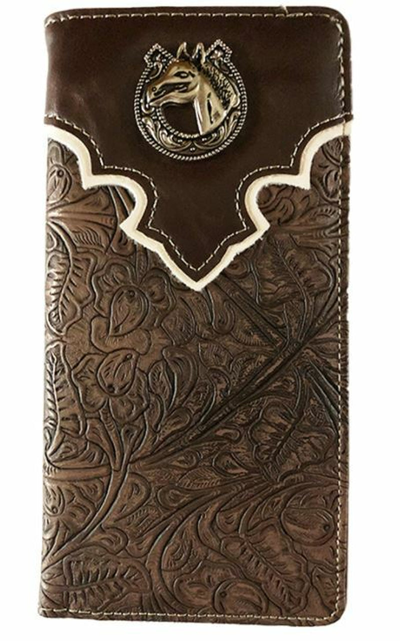Horse Men Wallet Western Bifold Check Book W089-15 Ostrich Brown