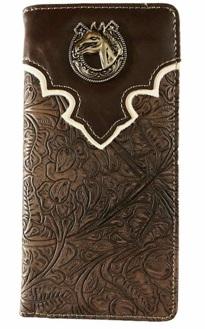 Horse Men Wallet Western Bifold Check Book W089-15 Ostrich Brown