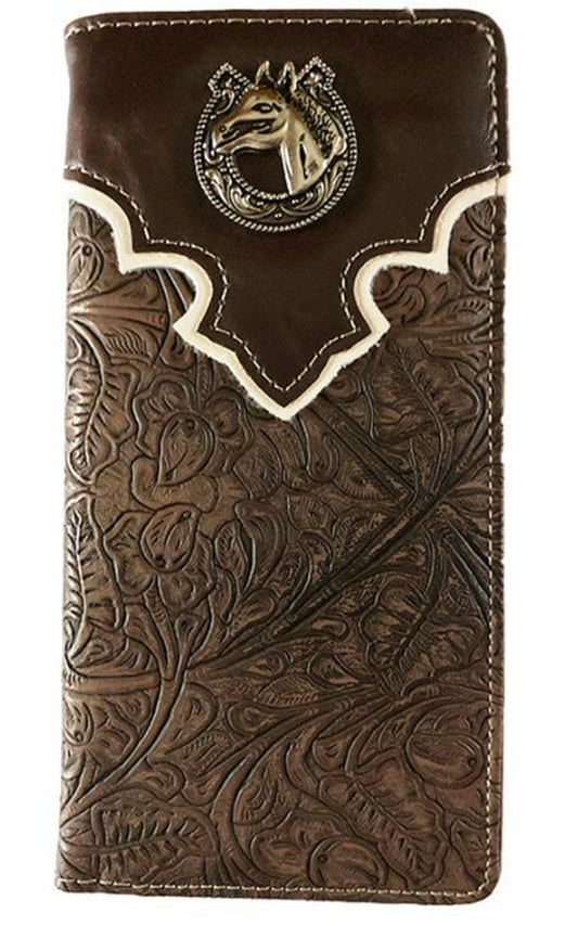 Horse Men Wallet Western Bifold Check Book W089-15 Ostrich Brown