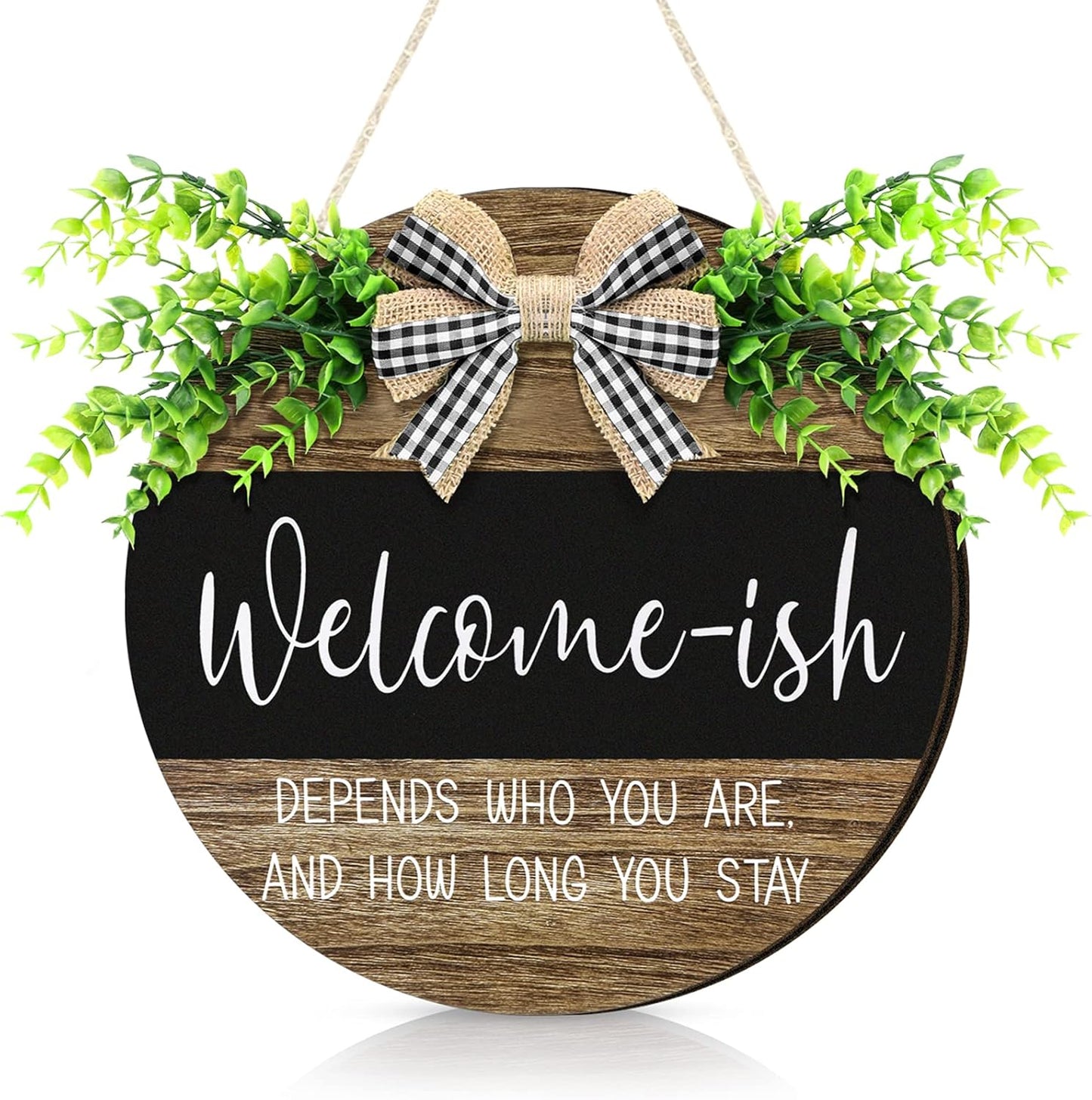 Home Front door Decor Welcome Sign Welcome-Ish Front Door Sign Funny Wreaths Hanging 