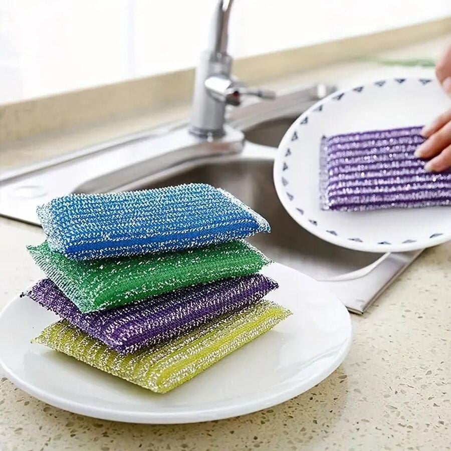 Kitchen Cleaning Sponges, 4-Piece Reusable Steel Scrub – Heavy-Duty Multiuse Scrubbers for Dishes, Pots & Pans, Tough on Grease & Grime!