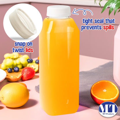 MT Products Empty Clear PET Plastic Juice Bottles with Caps 16 Oz - Pack of 12