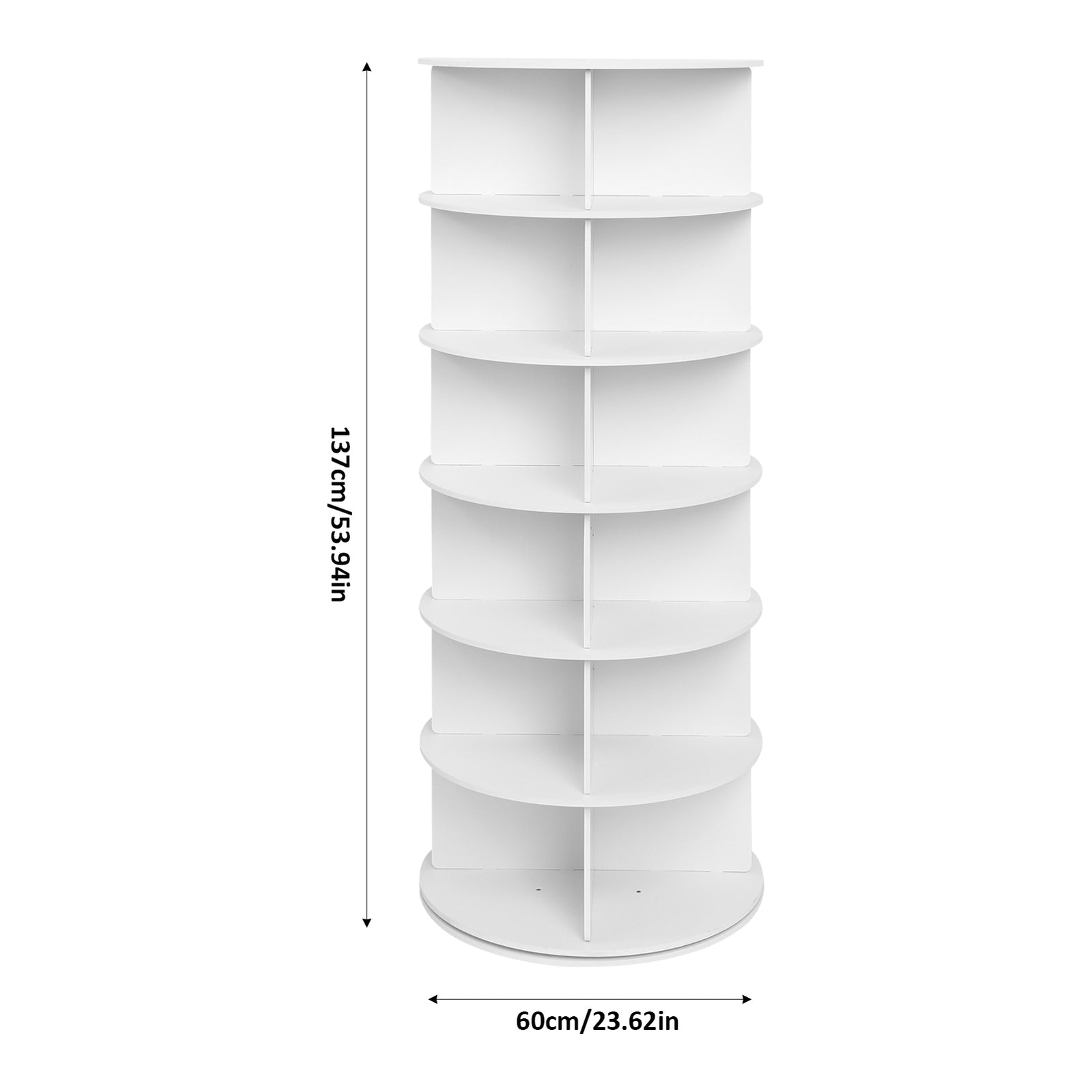 7-Tier Rotating Shoe Rack Tower 360° Spinning Shoe Display Carousel White