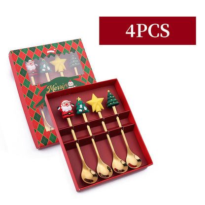 Christmas Themed Cutlery Set 6PCS Christmas Gift Glod Spoon Fork Set Elk Christmas Tree