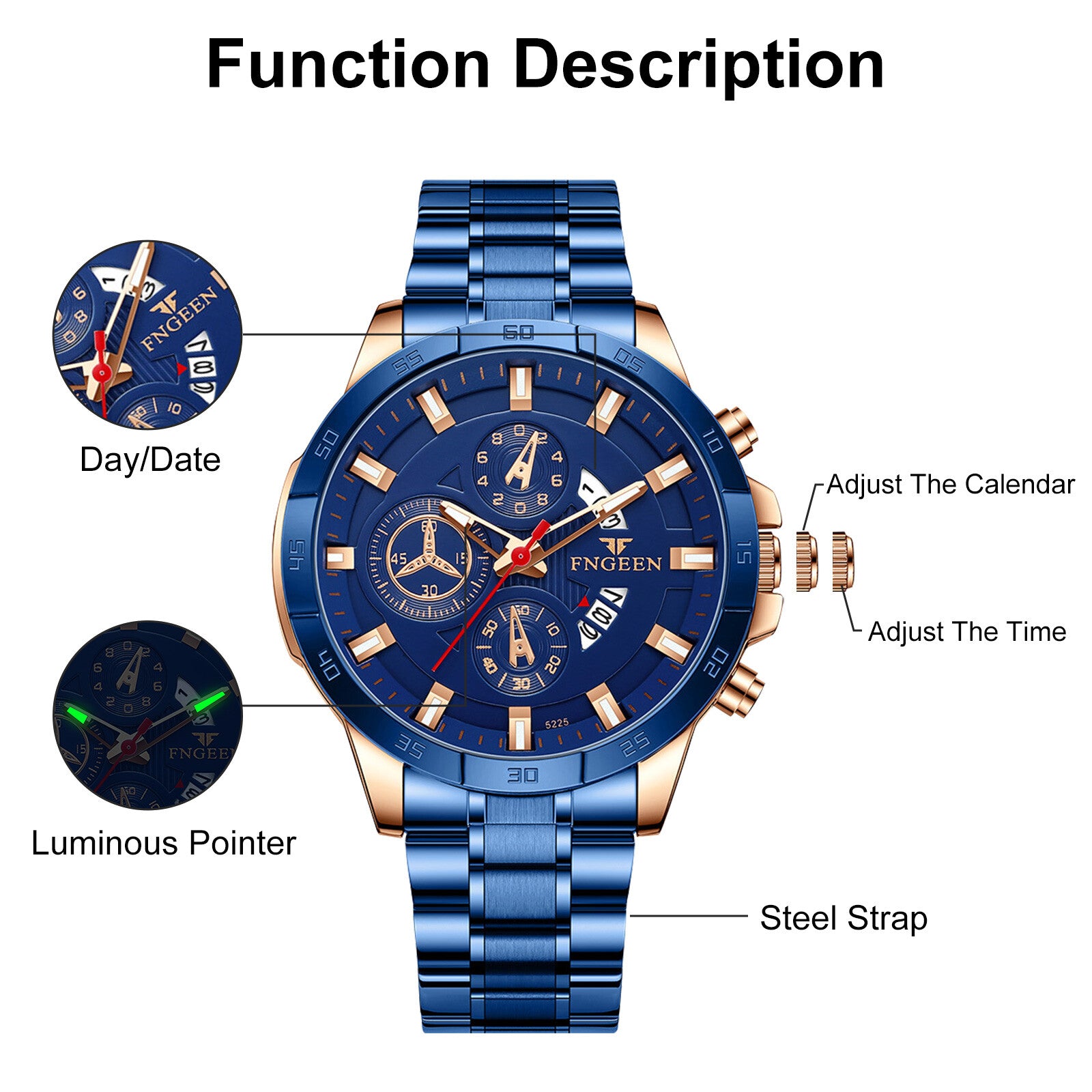 Waterproof Men Watch Stainless Steel Quartz Classic Luminous Business Wristwatch