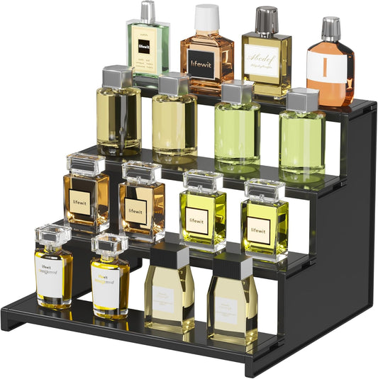 Plastic 12 Inch Dark Cologne Stand, Step Perfume Organizer, Tool-Free Assembl...
