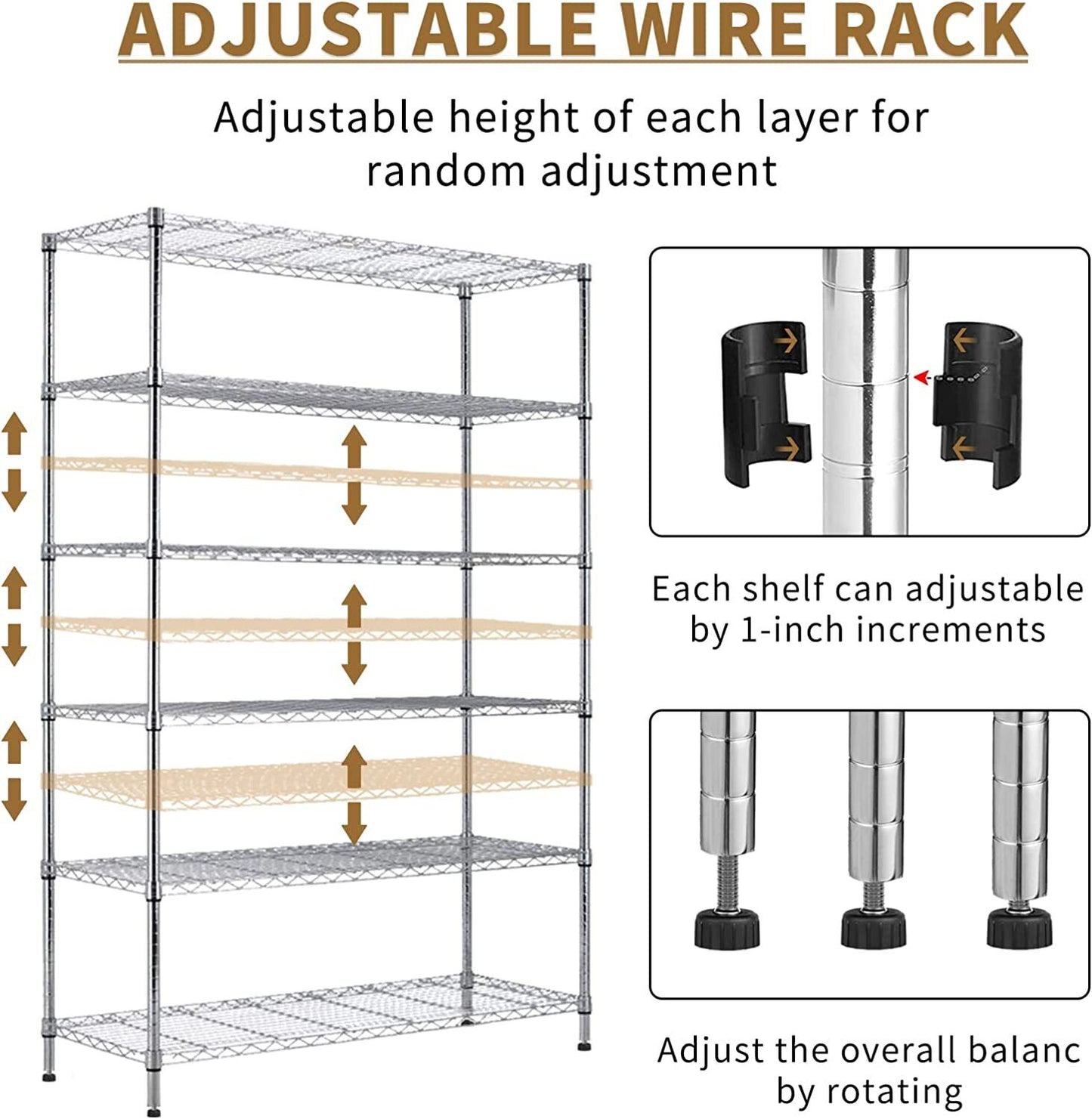 Wire Shelving Unit - Heavy-Duty Storage Shelves, Adjustable Metal Rack for Garage, Kitchen, Closet - 48"x18"x78", 500lb Capacity, Easy Assembly