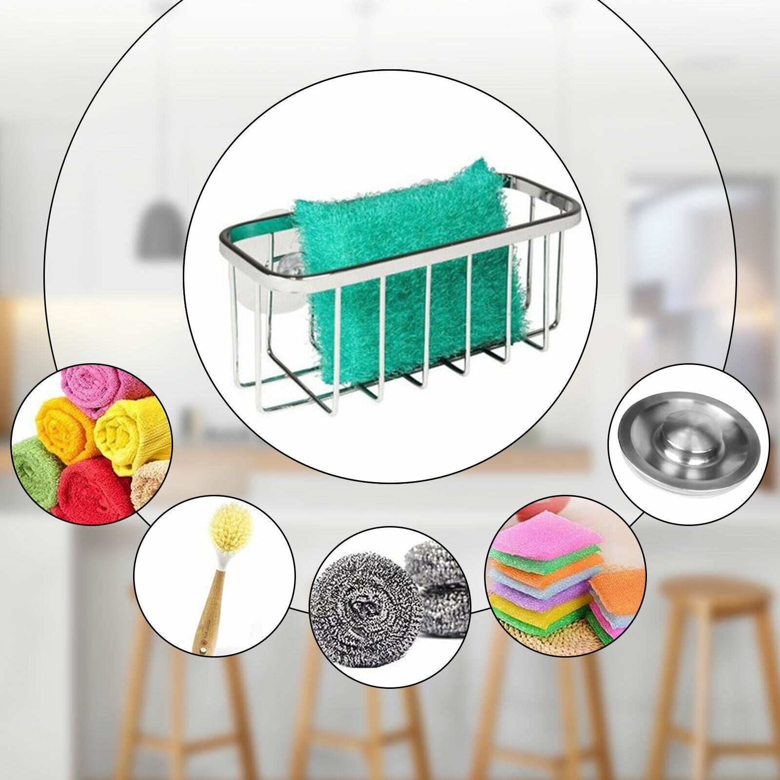 TikTok Shop Trending Sponge Holder: Suction Cup Sink Basket for Kitchen Organization – Rustproof, Organiser Plastic Rack Smooth Metal