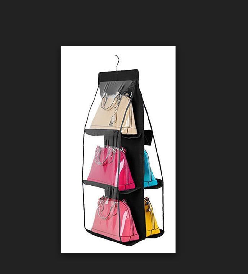 Handbag File Purse Organizer Rack Closet Display 6 Pocket Clear Storage Hanger