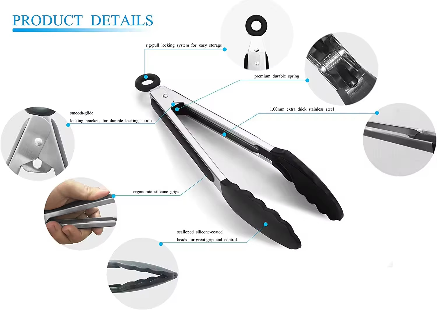 ✅SHIP NOW - Kitchen Food Tongs Silicone Stainless Steel Tongs Set | Black 9"/12"