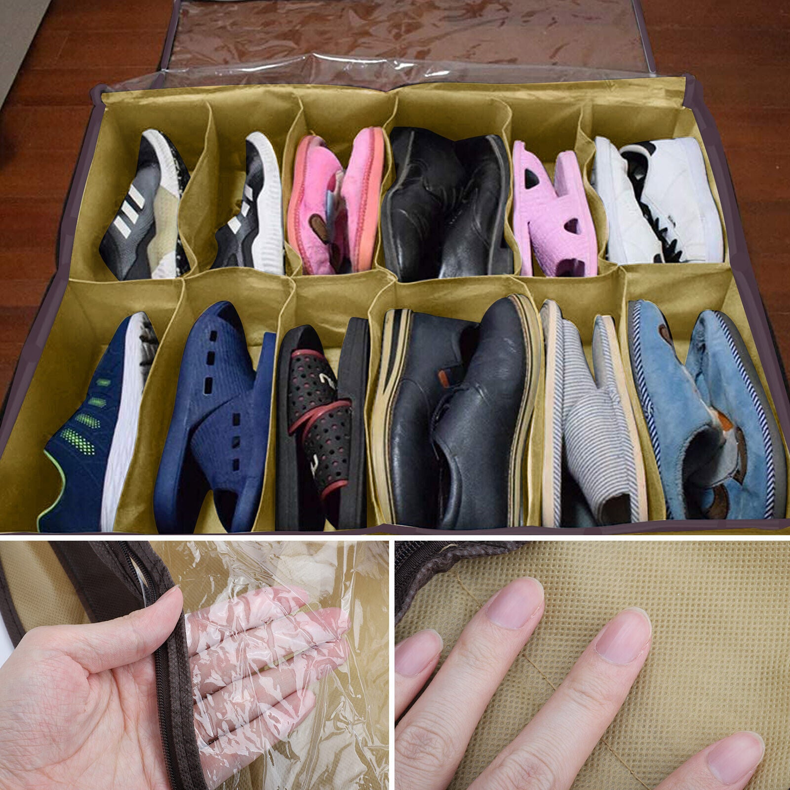 Shoe Organizer Set of 2 – Under Bed Storage Box with Zipper Cover, Holds 24 Pairs | Space-Saving Wardrobe Storage Solution, TikTok Closet Must-Have