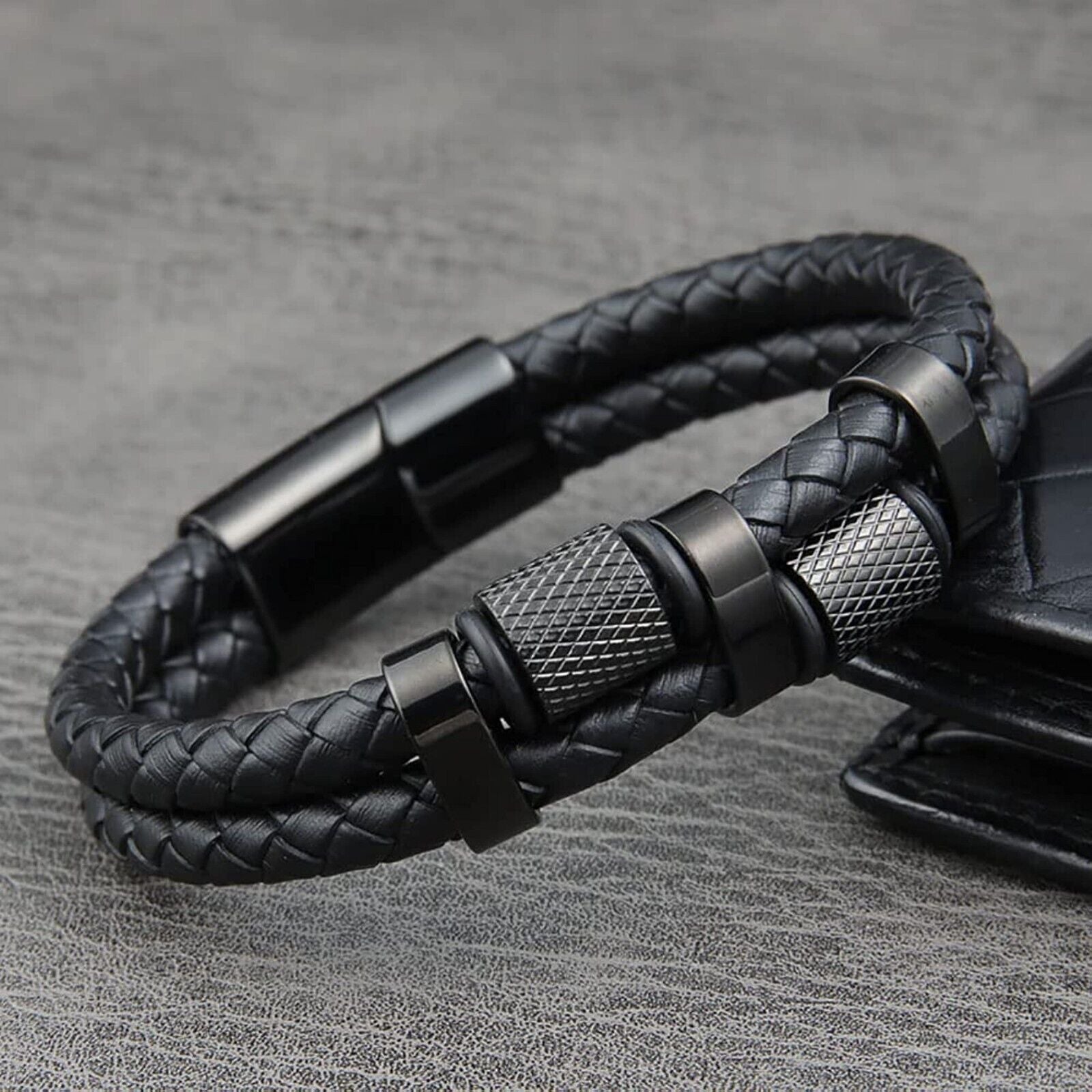 Stainless Steel Genuine Leather Men Strength Fashion Bangle Wrap Bracelet Gifts