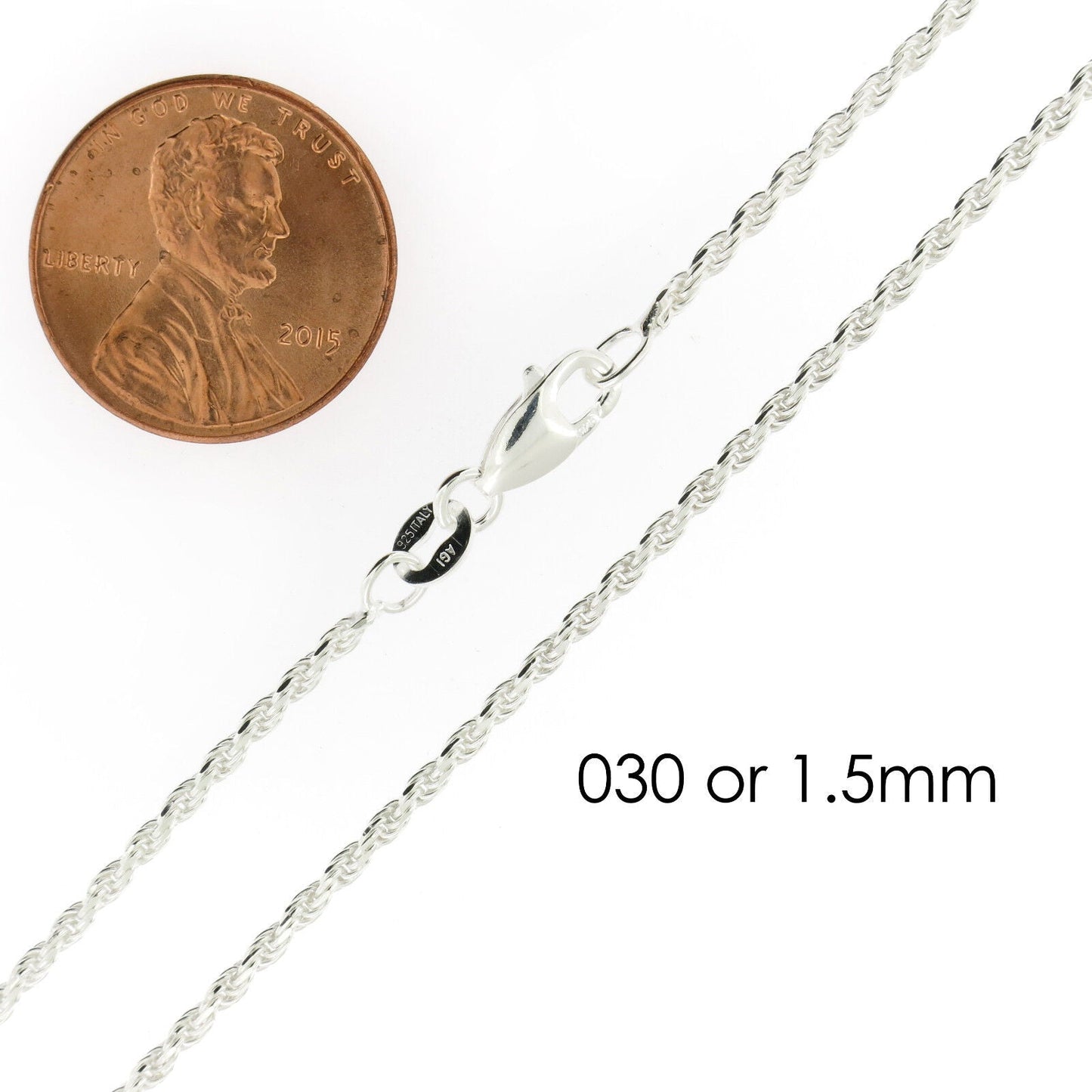 925 Sterling Silver Diamond Cut Rope Chain Necklace .925 Italy All Sizes