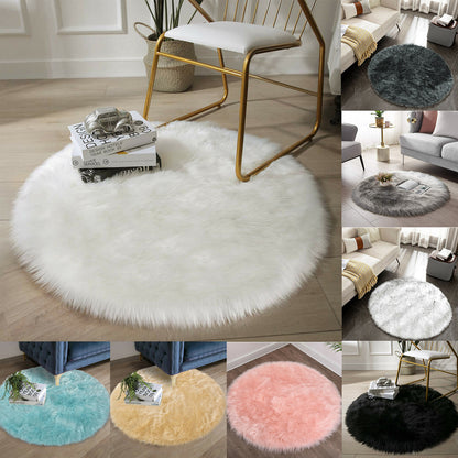 Faux Fur Sheepskin Fluffy Area Rugs round Shaggy Carpet for Bedroom Living Room