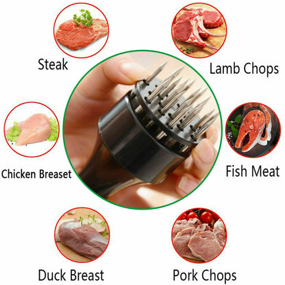 Meat Tenderizer Tool 21-Pin Stainless Steel Blades - Tender & Juicy Meat, Quick Marinade, Safe Cover, Easy to Use & Clean for Beef, Chicken, 