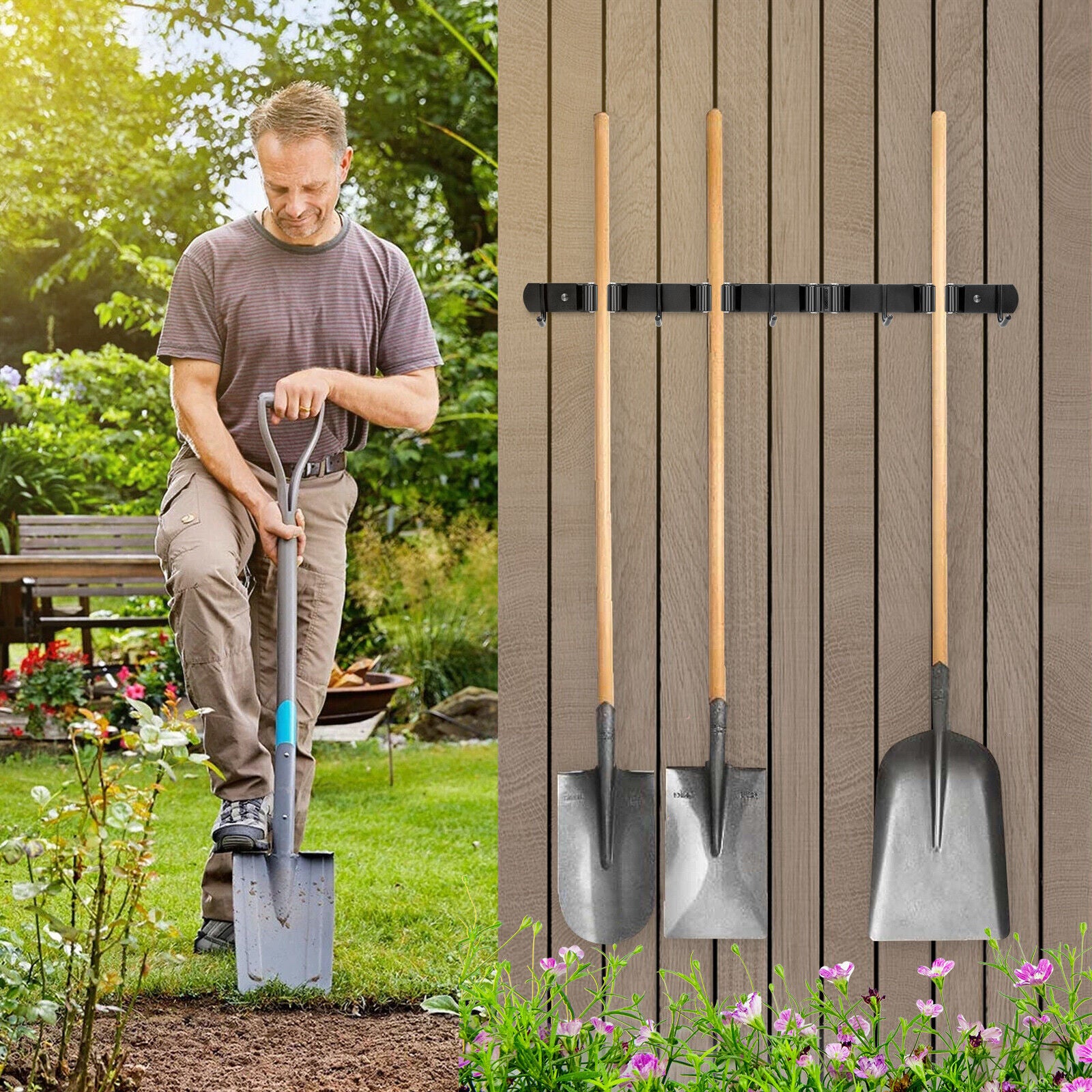 Broom Hanger Mop Holder Wall Mount Heavy Duty Garden Kitchen Tool Organizer Rack