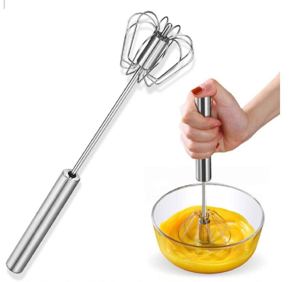 Semi-Automatic Egg Whisk - Stainless Steel Hand Push Beater, Blender Mixer Whip