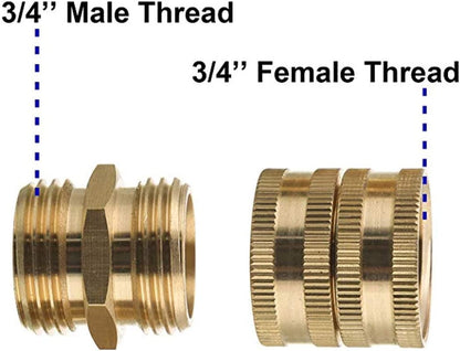 Heavy Duty Brass Garden Hose Adapters 4-Pack, Male to Male & Female to Female 3/4” Couplers, Durable, Leak-Free Connectors with Extra Washers