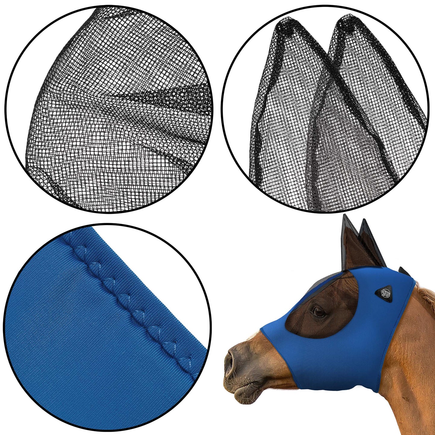 Lycra Horse Fly Mask, Breathable Fabric, Mesh Eyes & Ears, UV Protection