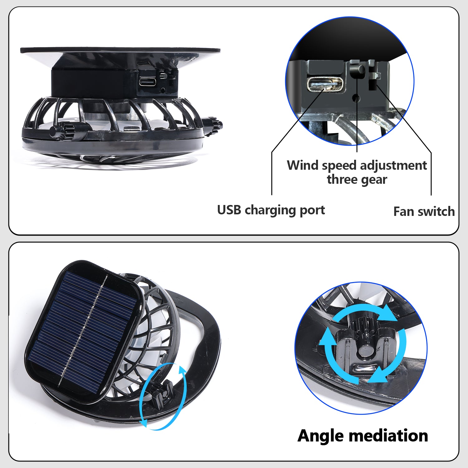 Solar USB Powered Fan Hat Wide Brim Outdoor Fishing Hiking Hat Sun UV Protection