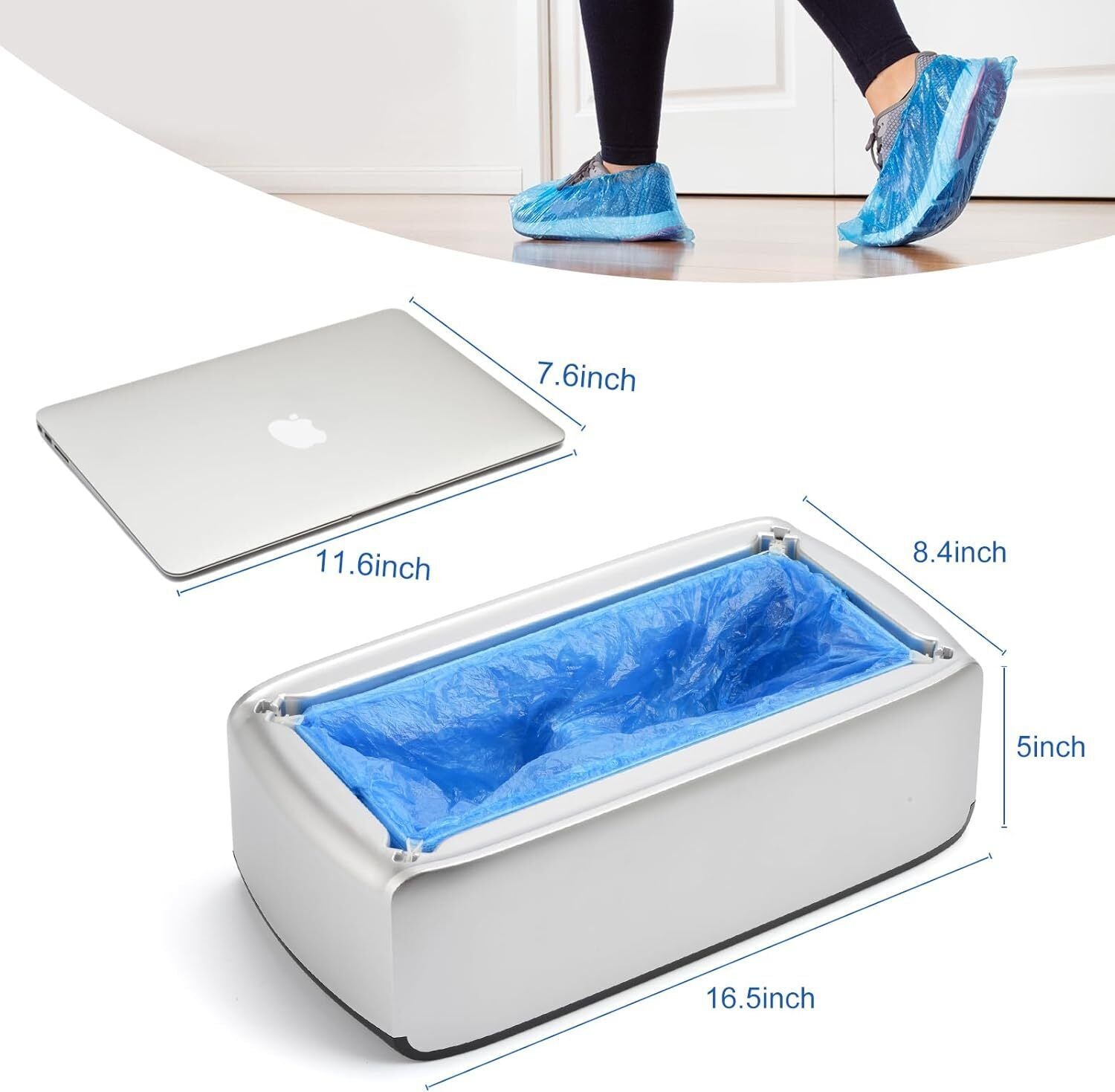 Shoe Dispenser Shoes Cover Dispenser with 200Pcs Disposable Covers, Automatic Silver