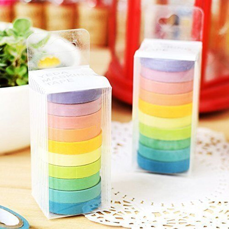 10 Rainbow Writable Washi Tape Set - Paper Masking Sticky Adhesive Craft Tape
