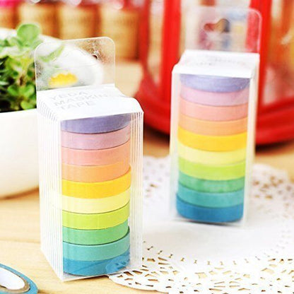 10 Rainbow Writable Washi Tape Set - Paper Masking Sticky Adhesive Craft Tape