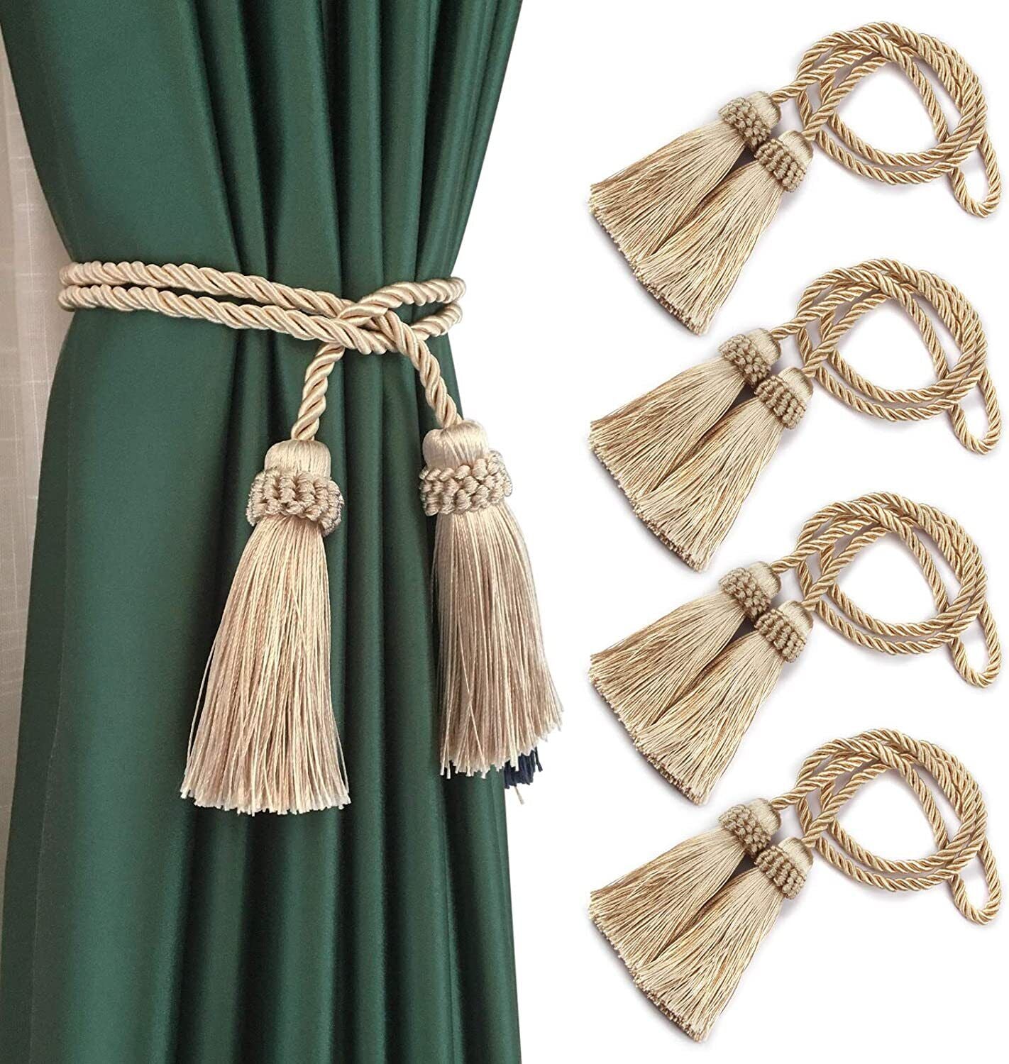 4PCS Curtain Tiebacks Handmade Decorative Curtain Holdbacks Rope with Tassel