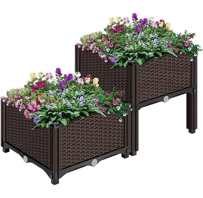 2X Elevated Rectangular Raised Garden Bed Flower Vegetable Grow Planter Care Box