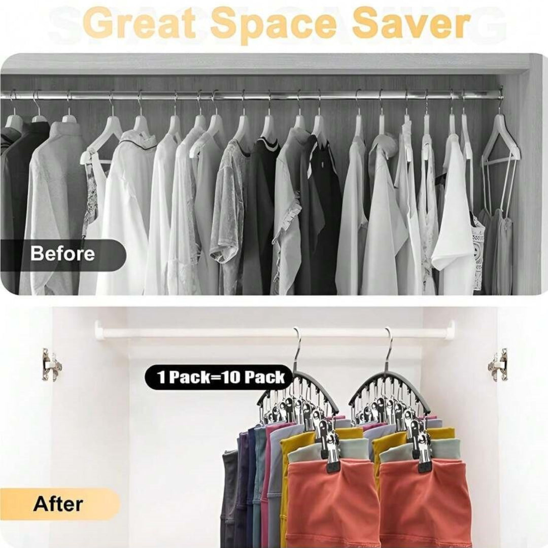 Space-Saving Clothes Hangers for Pants, Leggings & Accessories | Grey Goose Shape Organizer with Clips | Non-Slip Durable Design for Tidy Wardrobes