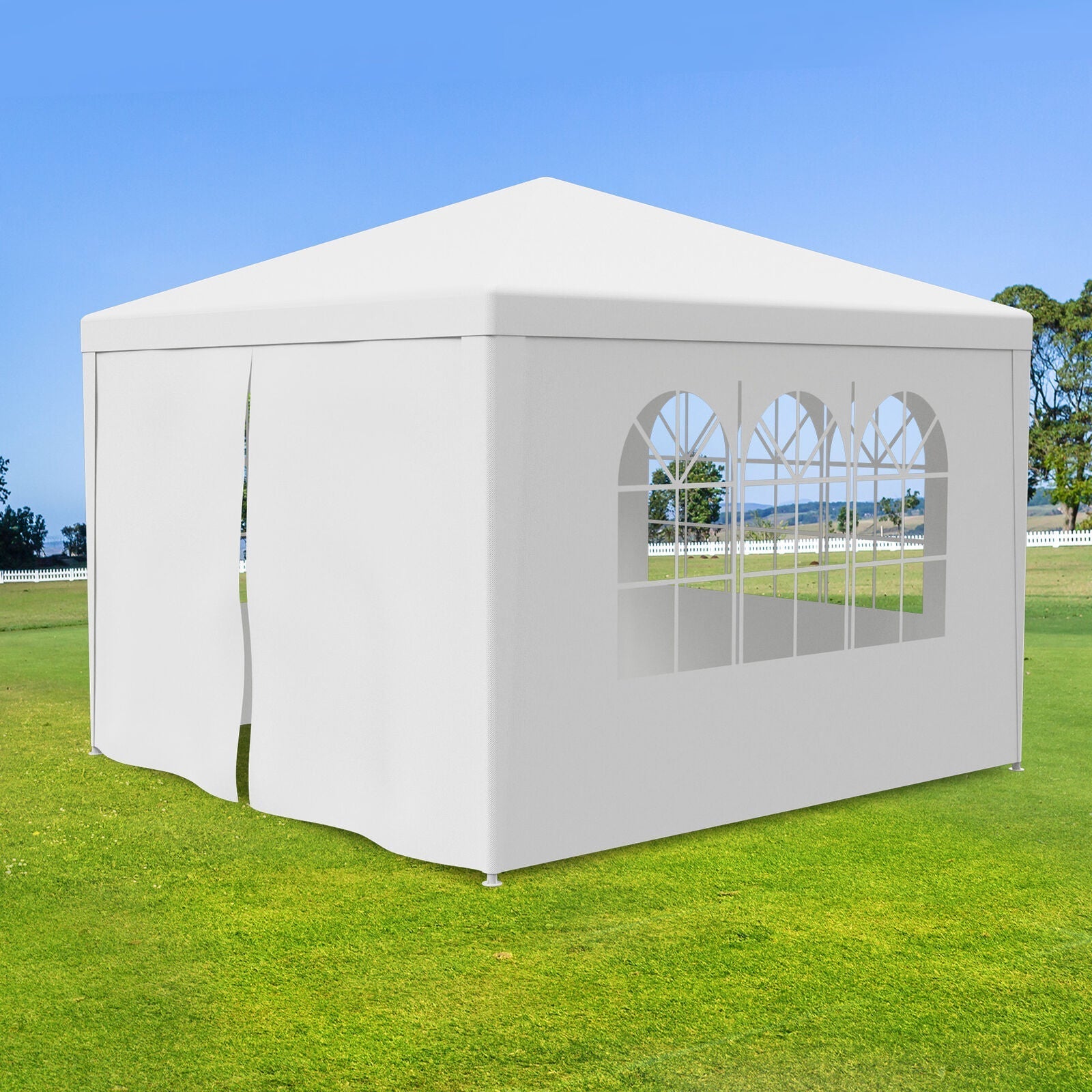 Trending 10'x10' White Party Tent | Outdoor Canopy Gazebo for Weddings, BBQs & Events w/ 4 Removable Walls, Waterproof Cover & Steel Frame