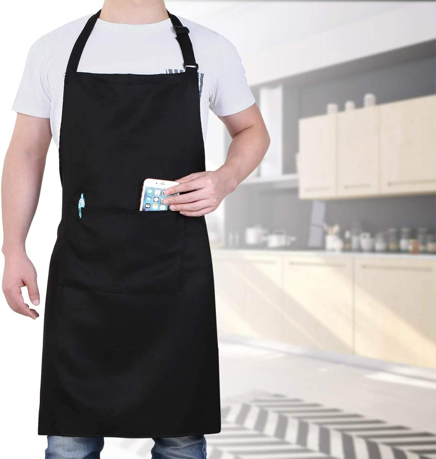 Kitchen Apron Chef Apron for Men and Women Professional for Cooking with Pockets Adjustable Strap Lightweight Washable