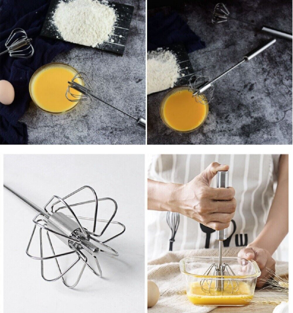 Semi-Automatic Egg Whisk - Stainless Steel Hand Push Beater, Blender Mixer Whip