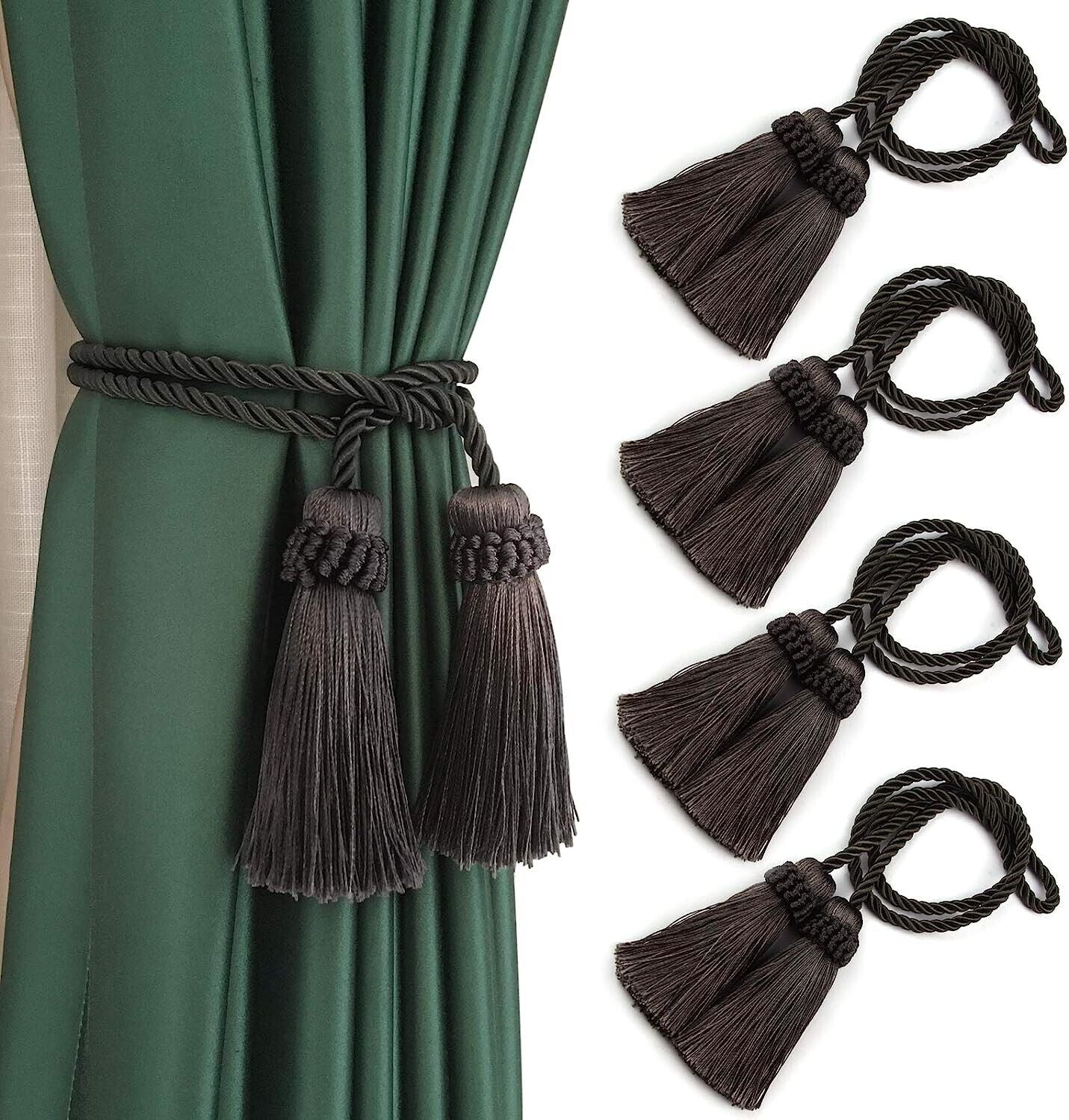 4PCS Curtain Tiebacks Handmade Decorative Curtain Holdbacks Rope with Tassel