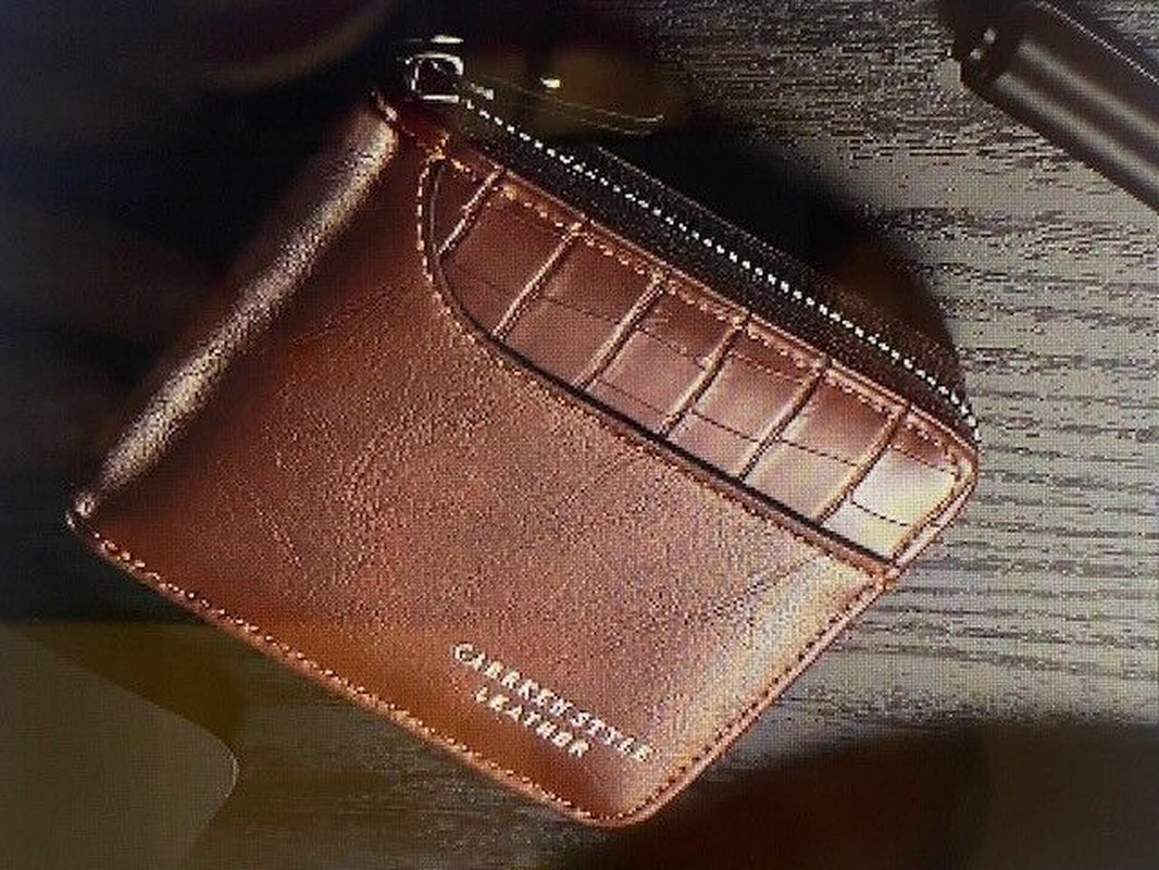 Men'S Wallet Carrken Style Leather, Zipped, Credit Card, Light Brown