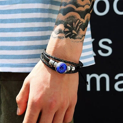 Leather Bracelet Bangle for Men Woman with Signs of the Zodiac Astrology Luminou