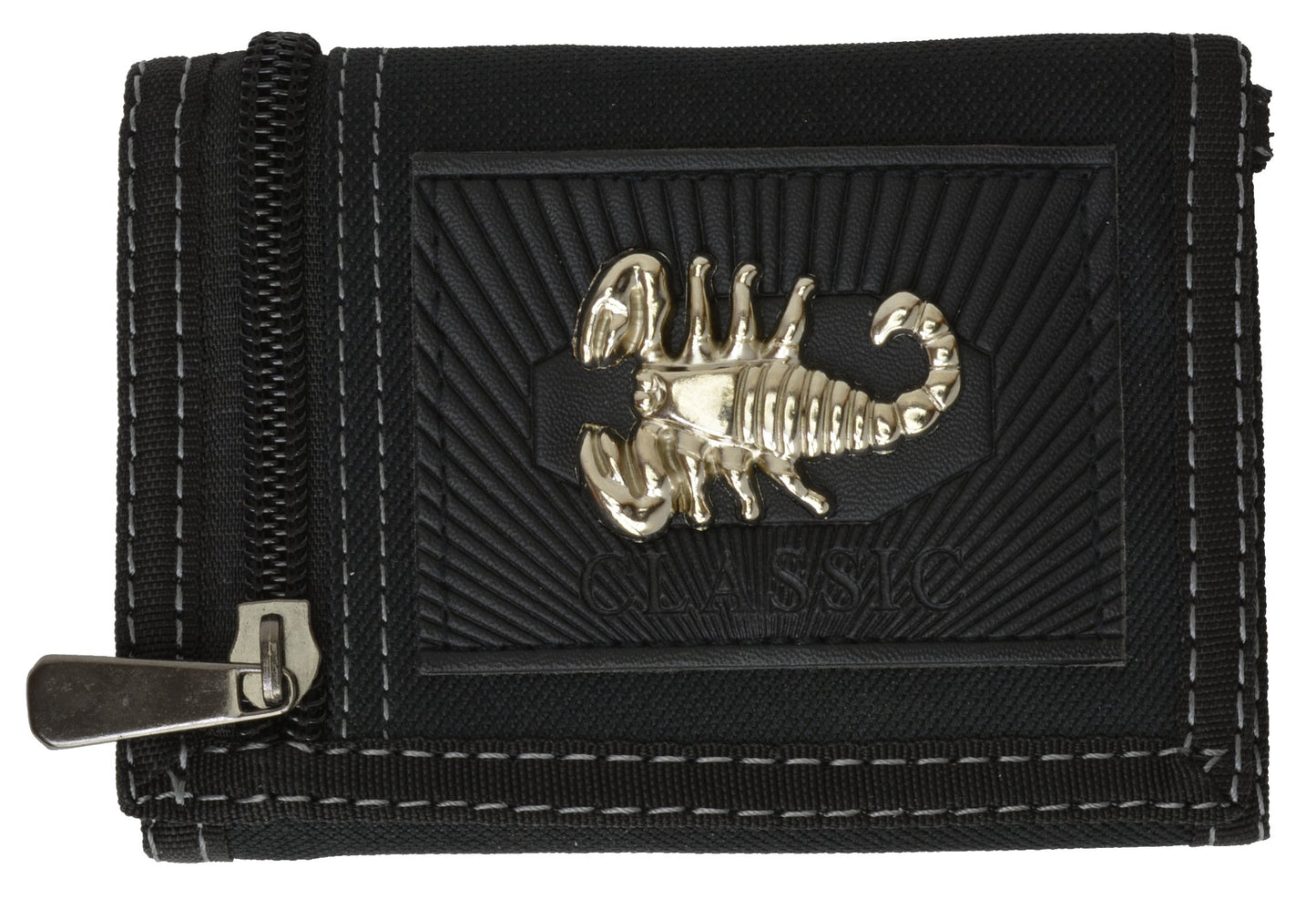 Men'S Tri-Fold Black Chain Wallet Motorcycle Rider Trucker Biker Wallet New