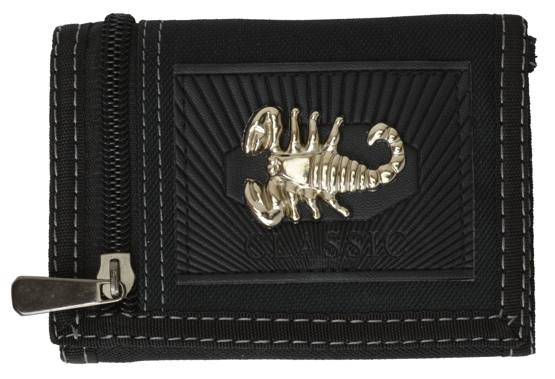 Men'S Tri-Fold Black Chain Wallet Motorcycle Rider Trucker Biker Wallet New