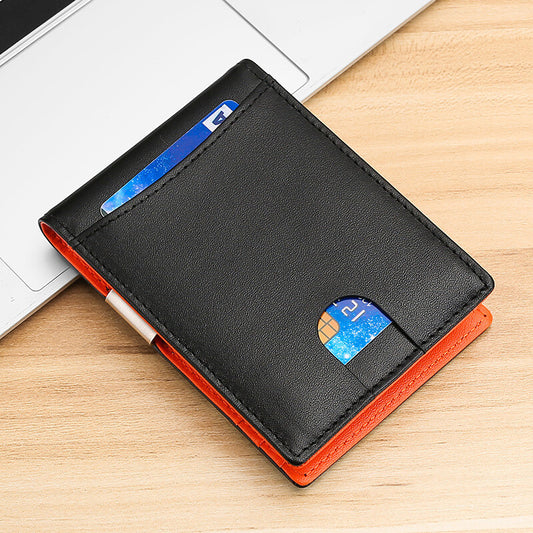 RFID Blocking Men Ultra-Thin Leather Wallet Front Pocket Cash Card Holder Purse