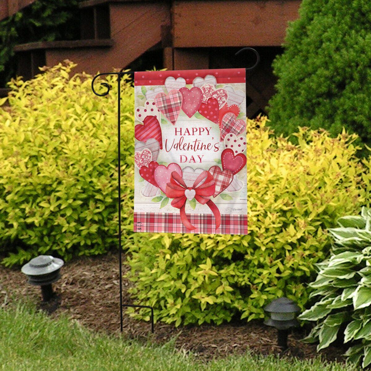 Valentine's Day Garden Flag 12.5" x 18" | Heart Wreath Plaid Design | Durable Outdoor Decoration for Home & Yard | Holiday Love-Themed Flag