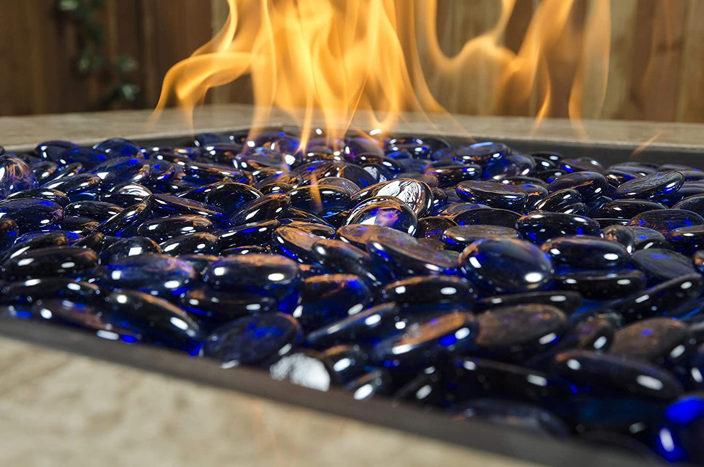 Tempered Crystal Fire Pit Beads Lavaglass round Fire Pit Dispersion Glass, 10 Lb, Indigo Dream